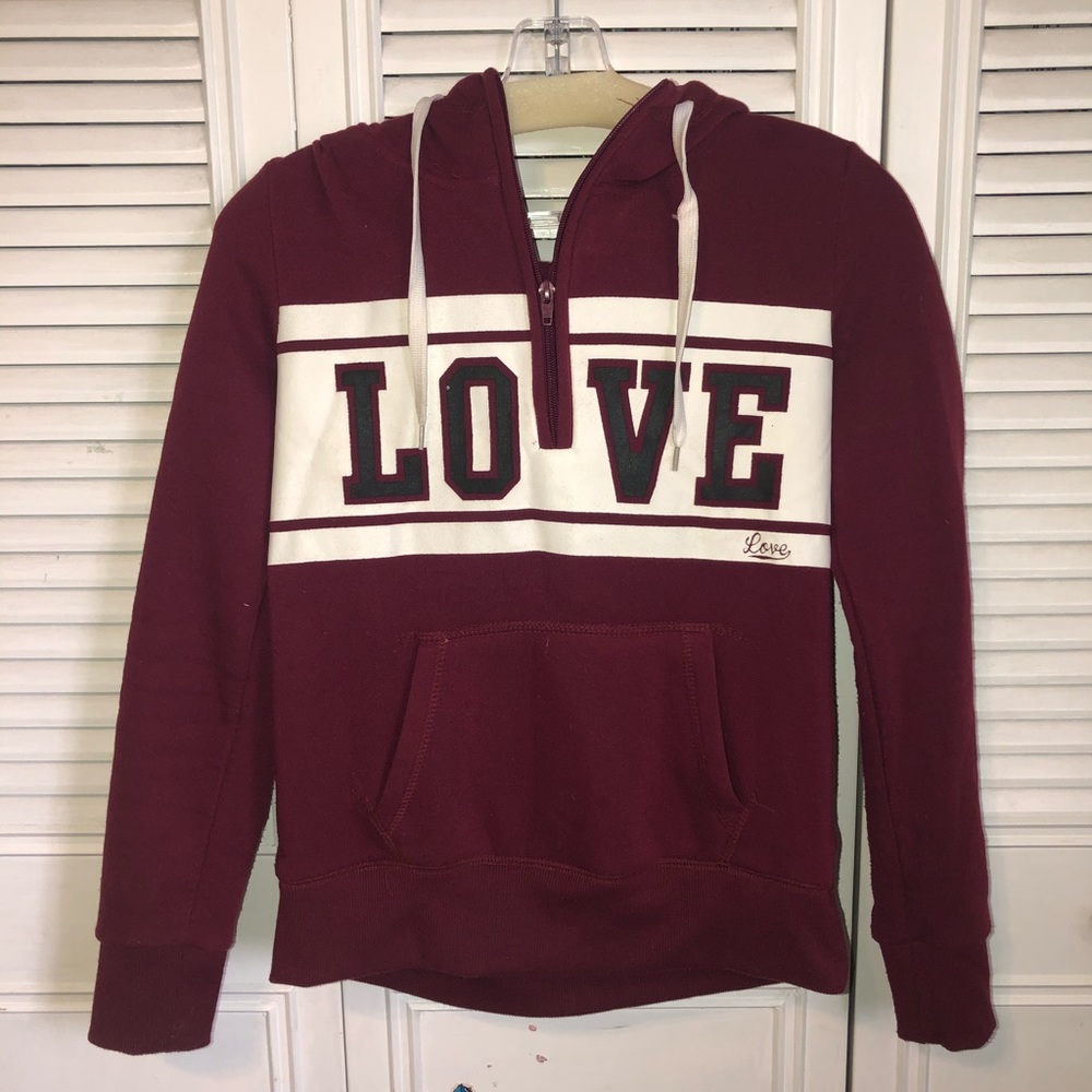 LOVE Zip Up Hoodie in Burgundy